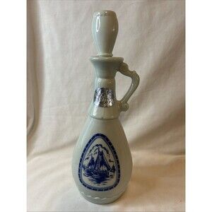 VTG 1963 Jim Beam Blue Sailing Ship White Empty Whiskey Decanter With Stopper